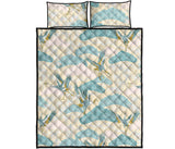 Bonsai bamboo stork japanese pattern cream theme Quilt Bed Set