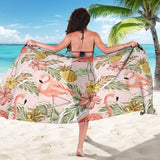 Pink Flamingo Birds Pineapples Hibiscus Flower Pattern Sarong