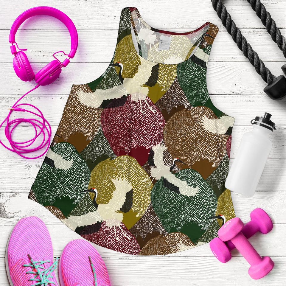 Japanese cranes flying forest dot pattern Women Racerback Tank Top