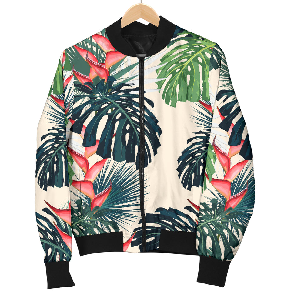 Heliconia Flowers, Palm And Monstera Leaves Women'S Bomber Jacket