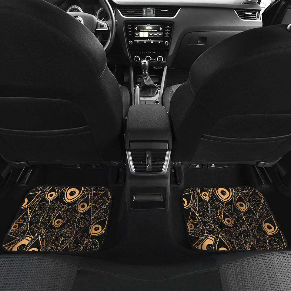 Gold Peacock Feather Pattern Front And Back Car Mats