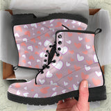 Coral White Heart Pattern Leather Boots
