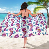 Purple Seahorse Blue Coral Pattern Sarong