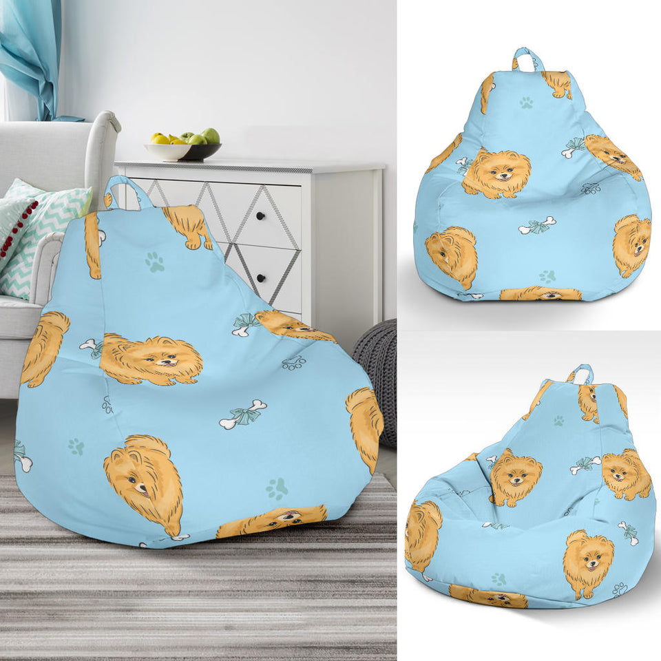 Brown Cute Pomeranian Blue Blackground Bean Bag Cover
