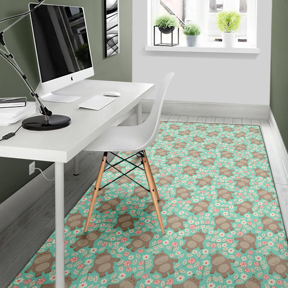 Hippopotamus Pattern Print Design 02 Area Rug