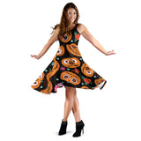 Pumpkin Flowers Spiderweb Halloween Theme Sleeveless Midi Dress