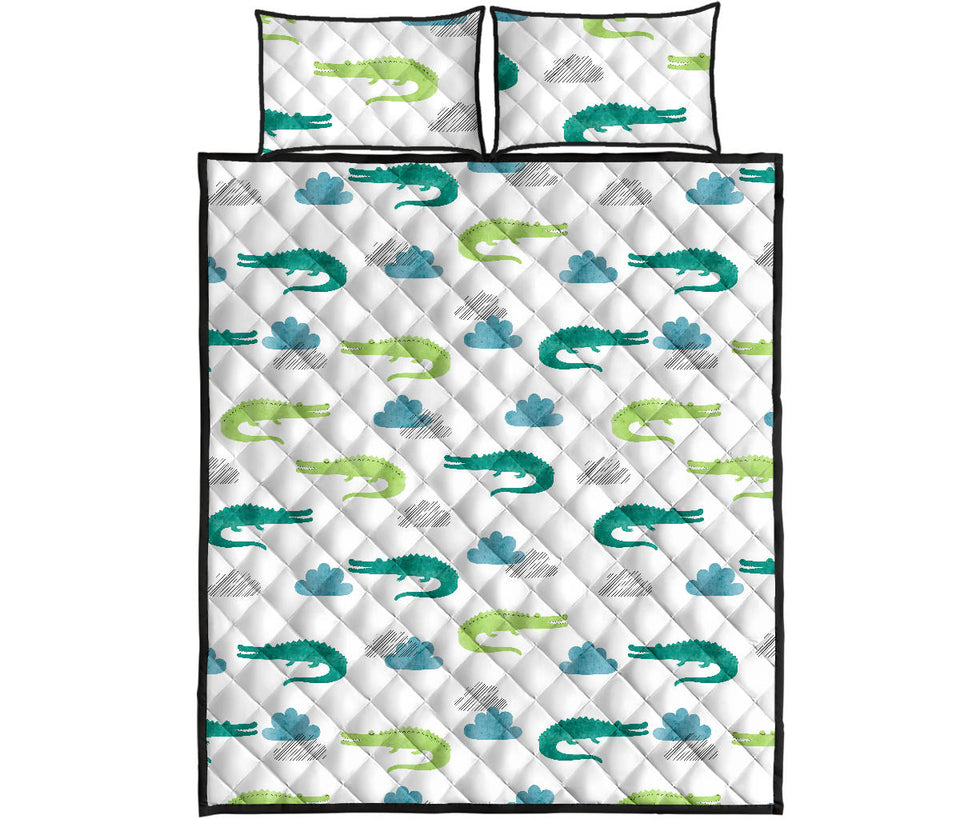 watercolor crocodile pattern Quilt Bed Set