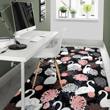 White Swan Blooming Flower Pattern Area Rug