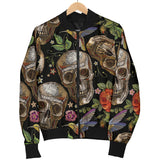 Skull Rose Humming Bird Flower Pattern Men'S Bomber Jacket
