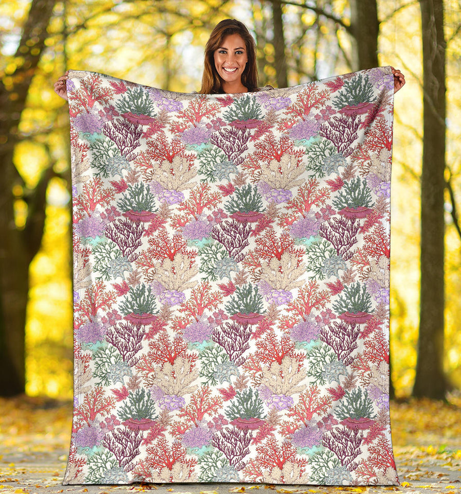 Coral Reef Pattern Print Design 03 Premium Blanket