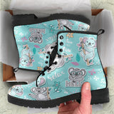 Cute Koalas Blue Background Pattern Leather Boots