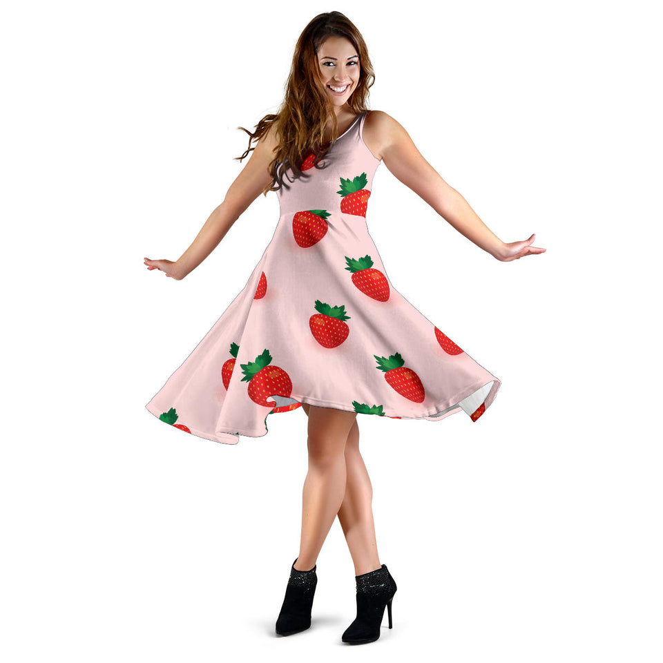 Strawberry Beautiful Pattern Sleeveless Midi Dress