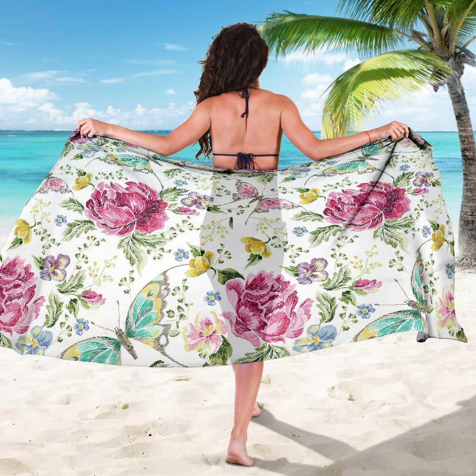 Hand Drawn Butterfly Rose Sarong