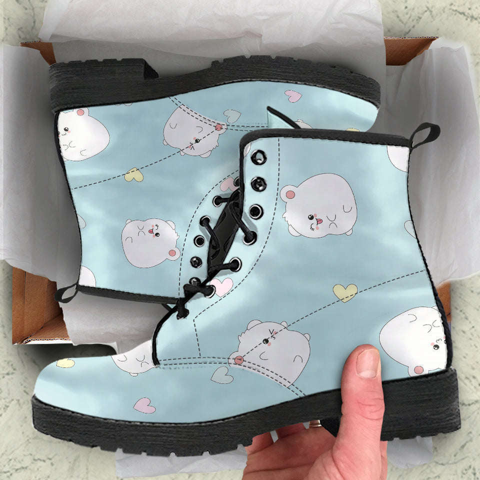 White Cute Hamsters Heart Pattern Leather Boots