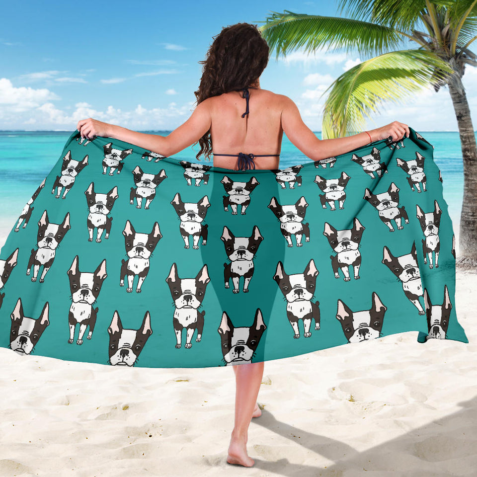 Hand Drawn Boston Terrier Dog Pattern Sarong