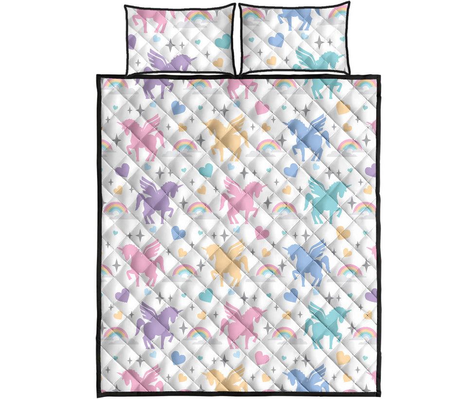 colorful unicorn rainbow heart pattern Quilt Bed Set