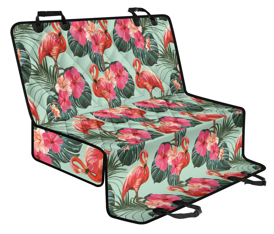 Beautiful Flamingo Tropical Palm Leaves Hibiscus Pateern Background Dog Car Seat Covers