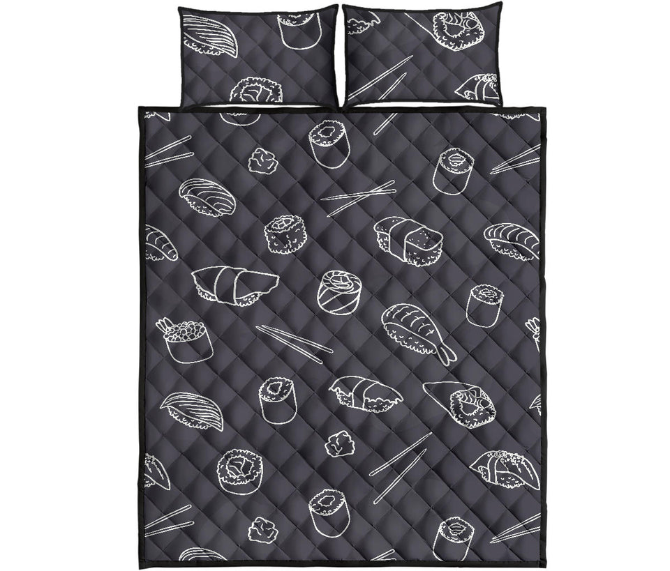sushi pattern black background Quilt Bed Set