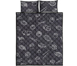 sushi pattern black background Quilt Bed Set