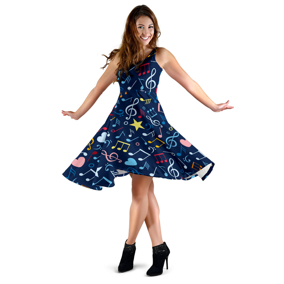 Music Notes Pattern Print Design 03 Sleeveless Midi Dress