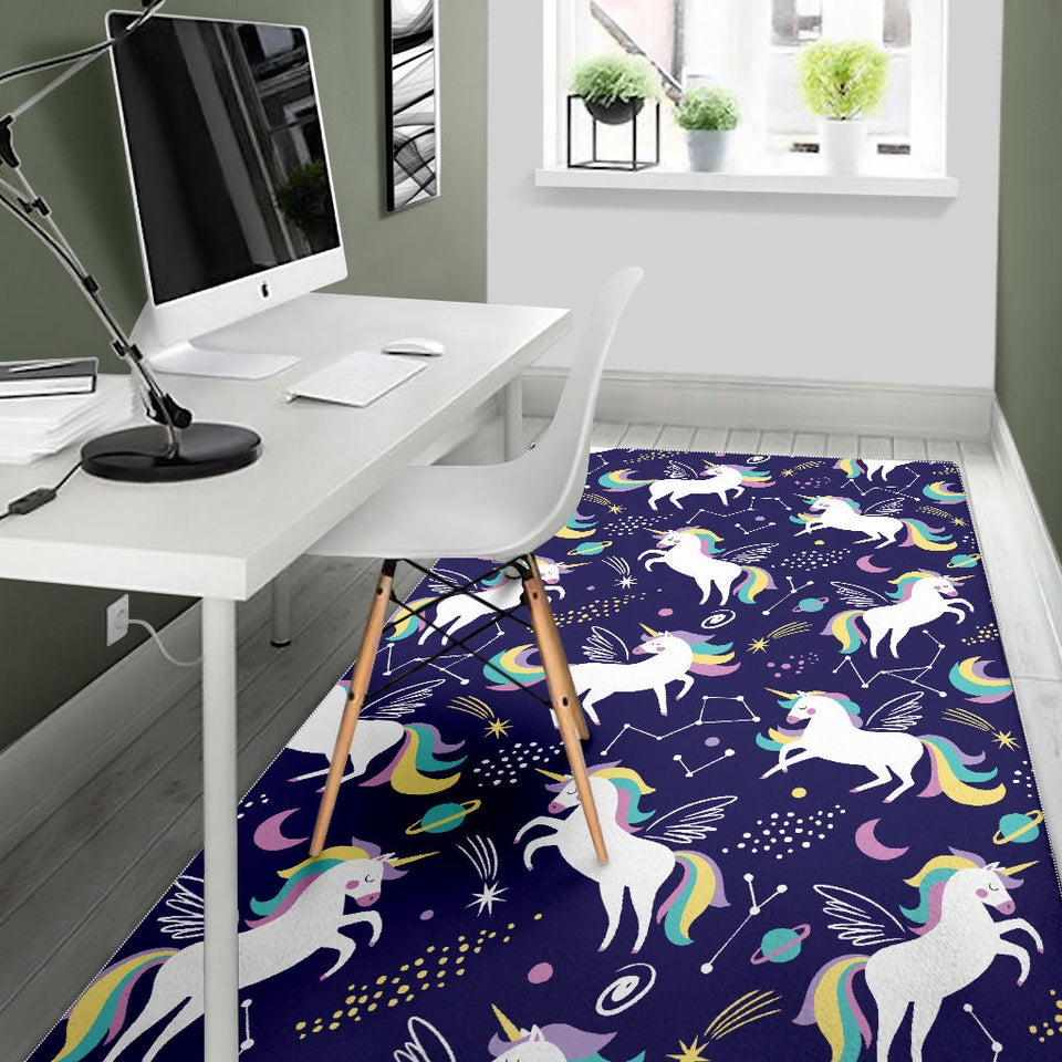 Hand Drawn Cute Unicorn Star Planet Area Rug