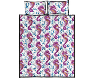 Purple seahorse blue coral pattern Quilt Bed Set