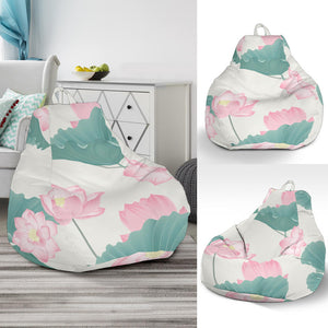 Pink Lotus Waterlily Leaves Pattern Bean Bag Cover