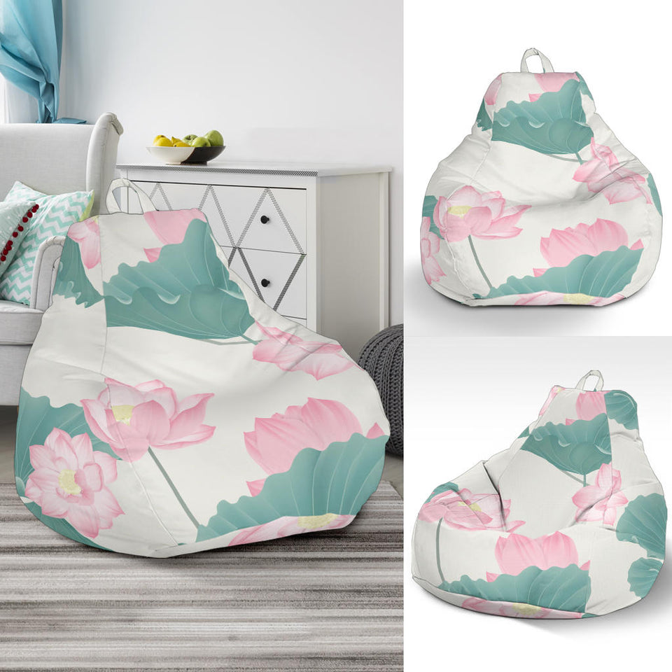 Pink Lotus Waterlily Leaves Pattern Bean Bag Cover