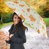 Cute Brown Pomeranian Paw Leave Bone Pattern Umbrella