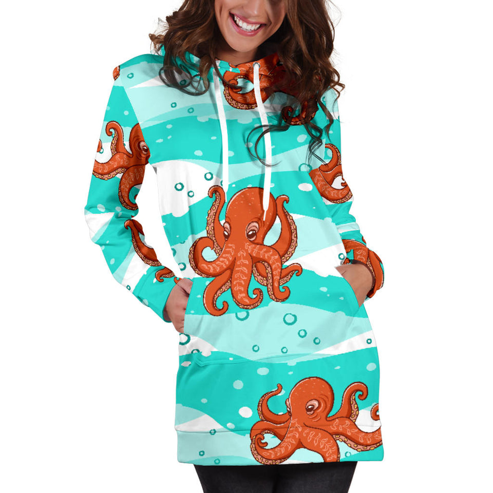Octopuses Sea Wave Background Women'S Hoodie Dress