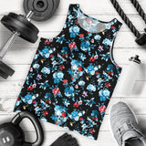 Skull flower roses leave pattern Men Tank Top