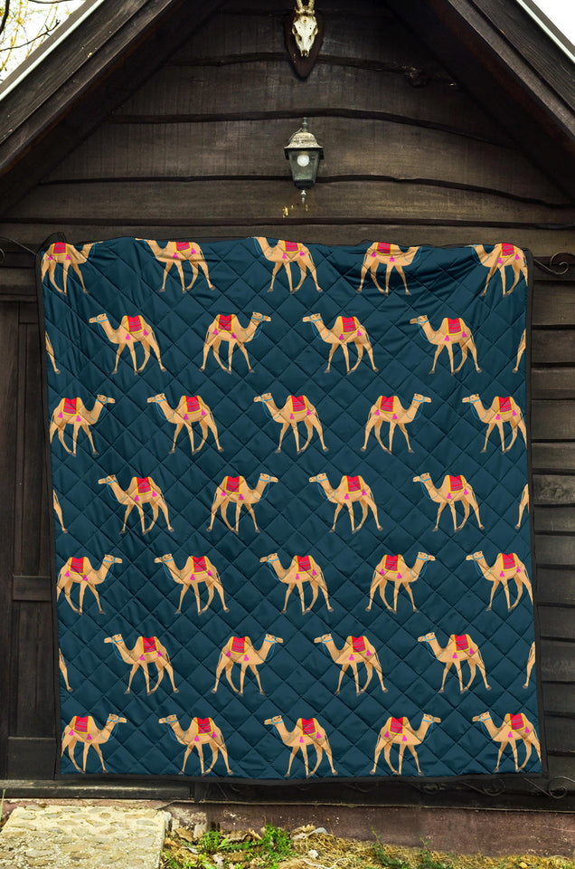 Camel Pattern Blue Blackground Premium Quilt