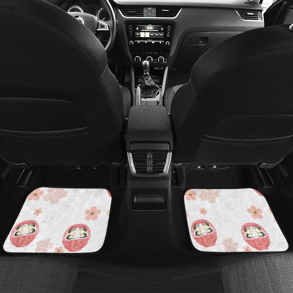 Daruma Japanese Wooden Doll Cherry Blossom Flower Pattern Front And Back Car Mats