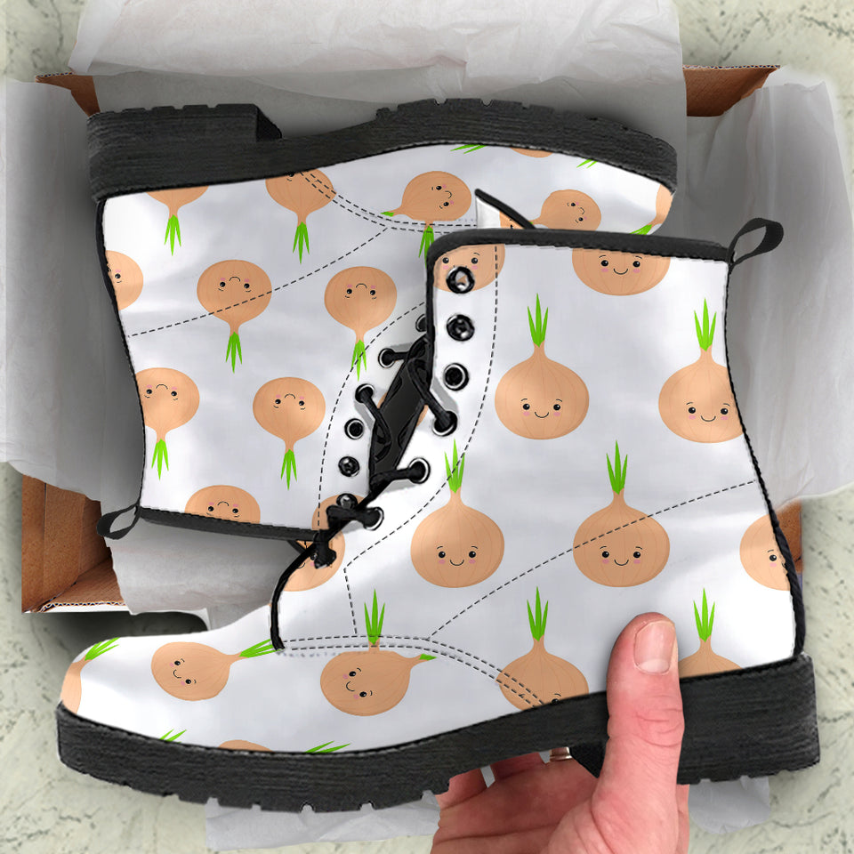 Cute Onions Smiling Faces Leather Boots