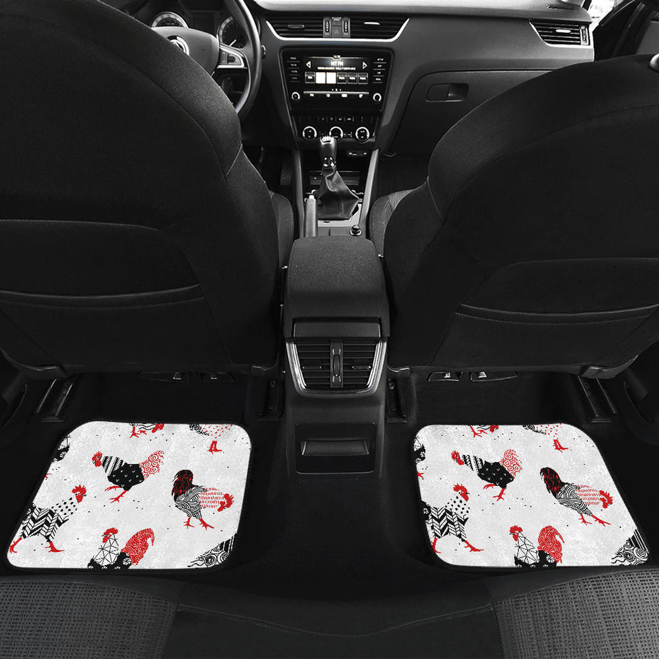 Cool Rooster Chicken Cock Floral Ornament Background Front And Back Car Mats