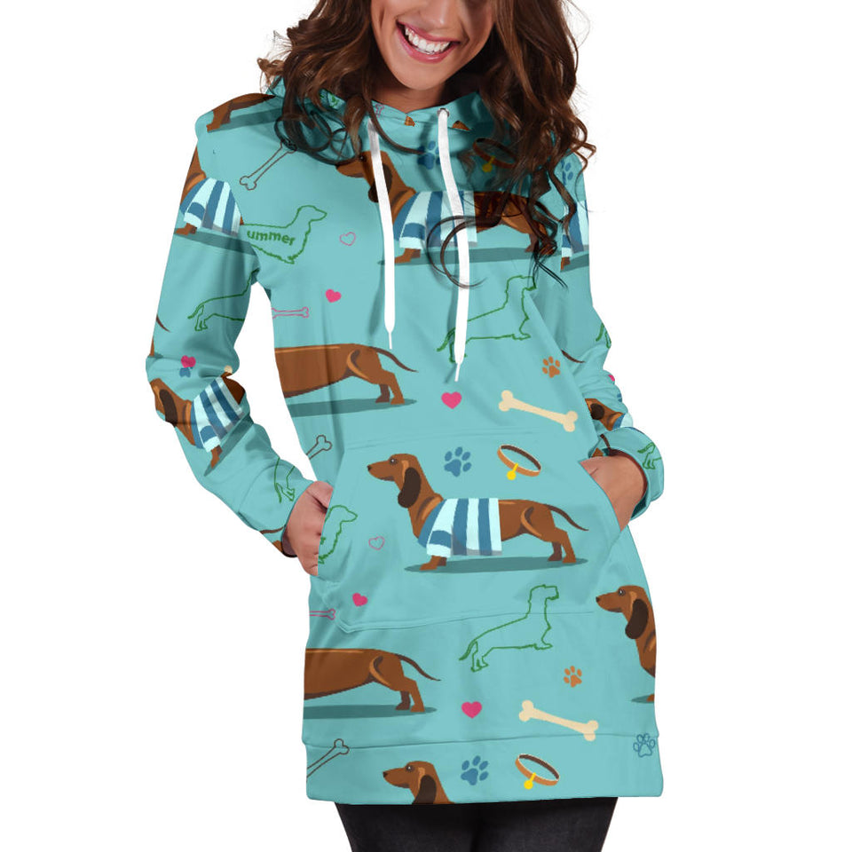 Dachshund Decorative Background Women'S Hoodie Dress
