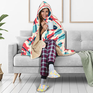 Red Blue Guitar Pattern Hooded Blanket
