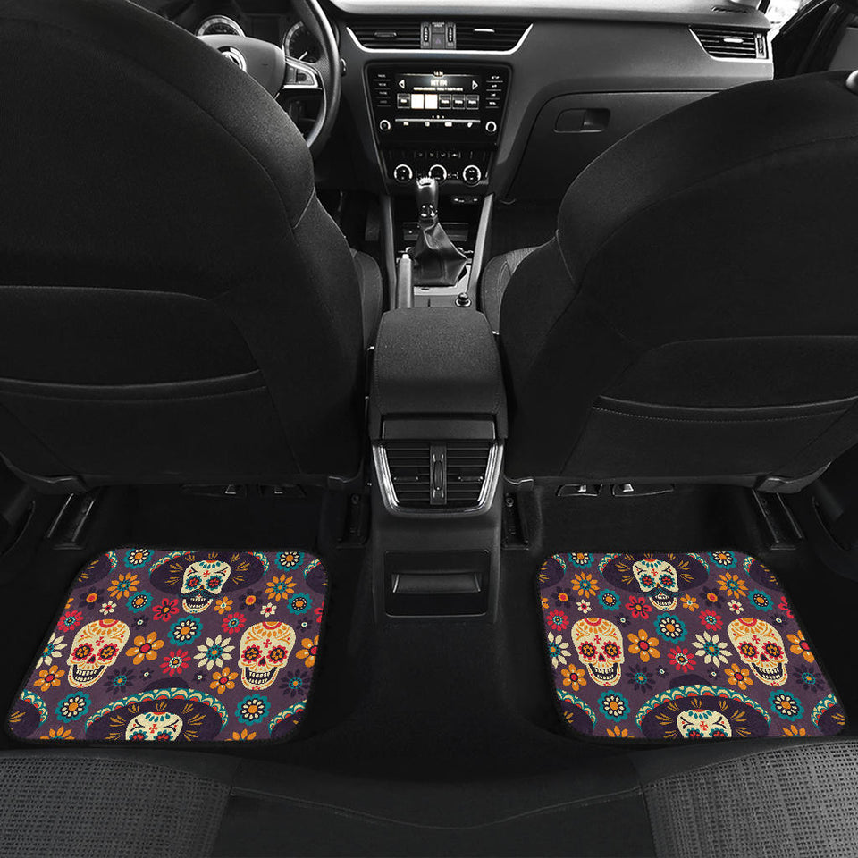 Sugar Skulls Flower Maxican Pattern Front And Back Car Mats
