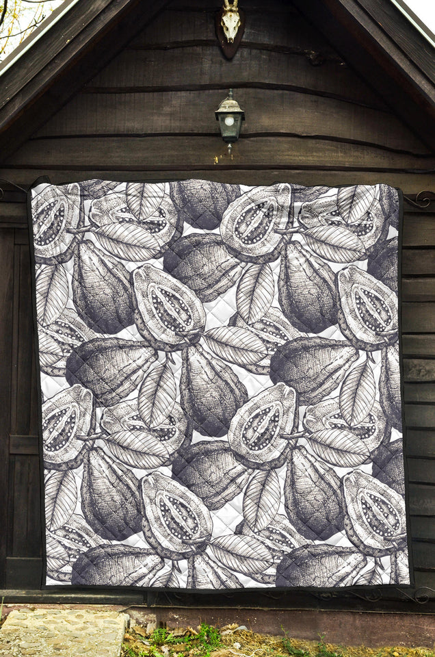 Guava Tropical Hand Drawn Pattern Premium Quilt