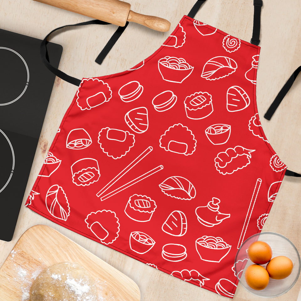 Sushi Pattern Red Background Adjustable Apron