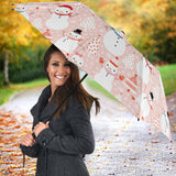 Cute Snowman Christmas Tree Snowpink Background Umbrella