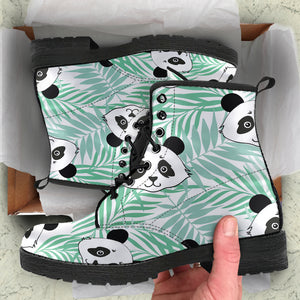 Panda Pattern Tropical Leaves Background Leather Boots