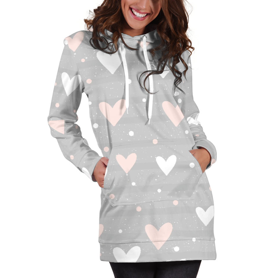 Heart Pattern Gray Background Women'S Hoodie Dress