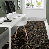 Luxurious Gold Lotus Waterlily Black Background Area Rug