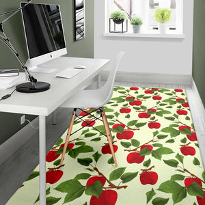 Red Apples Leaves Pattern Area Rug