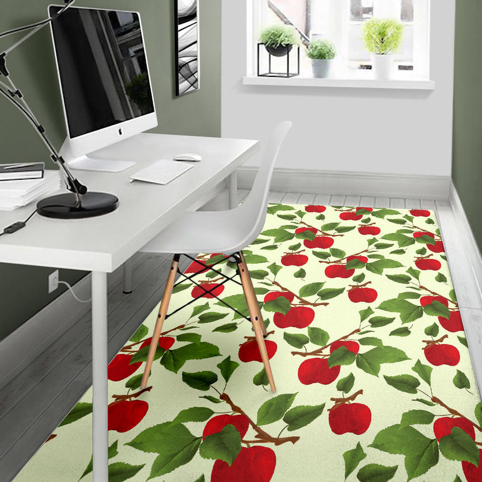 Red Apples Leaves Pattern Area Rug