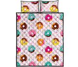 Donut pattern glaze pink background Quilt Bed Set