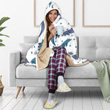 Dolphins Pattern Dotted Background Hooded Blanket