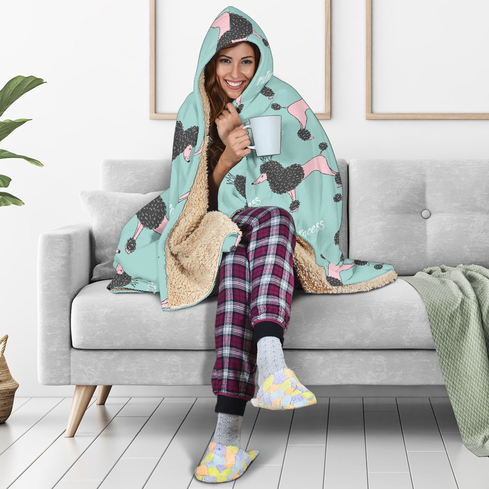 Poodle Dog Green Background Hooded Blanket