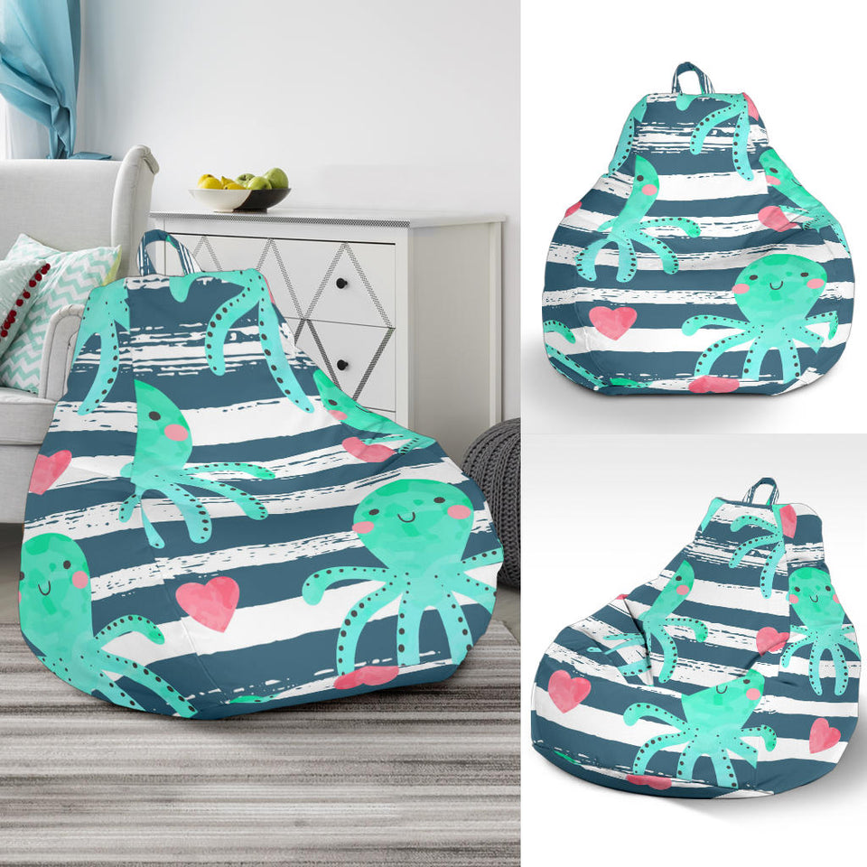 Cute Octopuses Heart Striped Background Bean Bag Cover